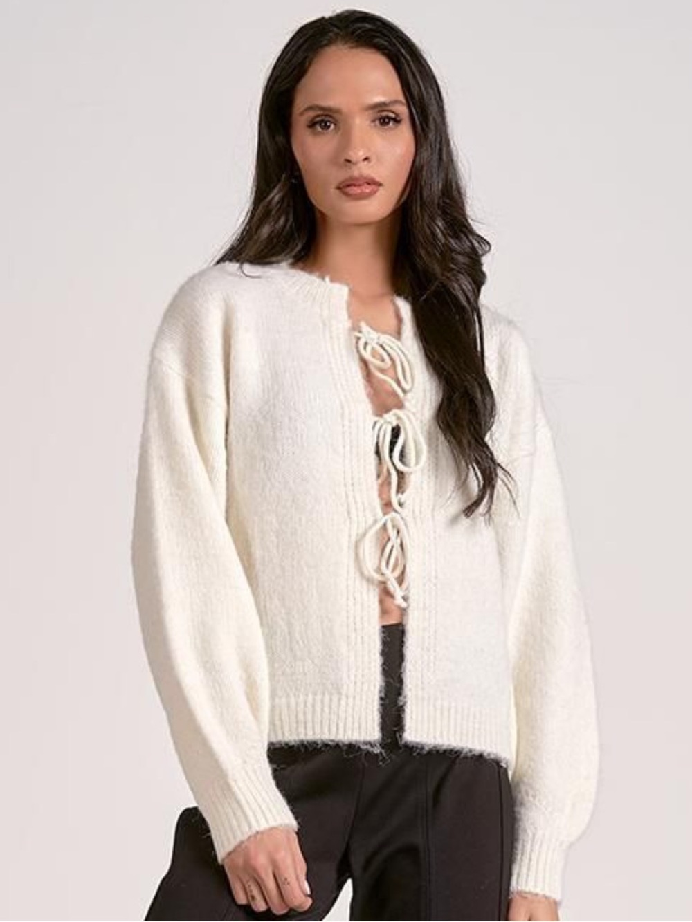 ELAN Tie Front Elan Sweater in Stone Size Small